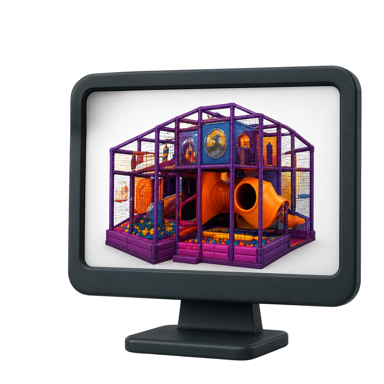 Monitor apresentando projeto tridimensional de playground